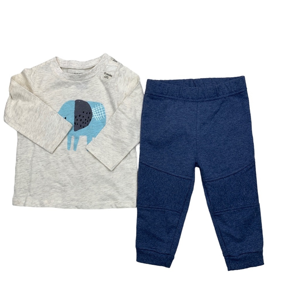First Impression Toddler Boys Elephant Cotton Top And Moto Joggers Size 12M